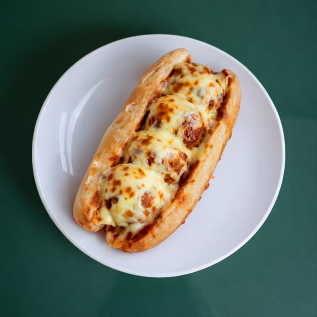 Meatball and Mozzarella Cheese Sandwich.